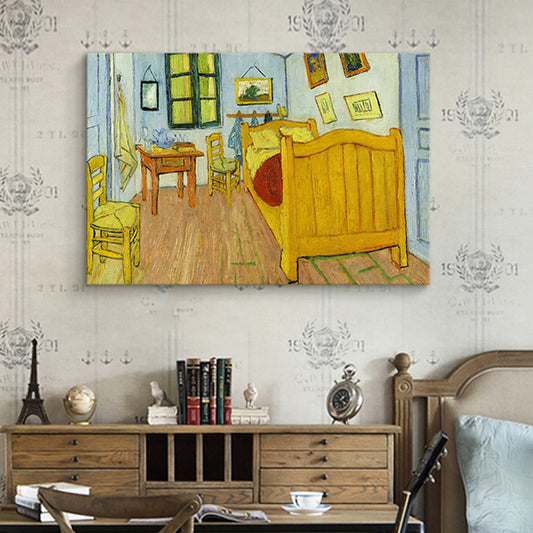 Vincents Bedroom in Arles Painting Rust Classical House Interior Wall Art in Yellow Yellow Clearhalo 'Art Gallery' 'Canvas Art' 'Country Art Gallery' 'French Country' 'Rustic' Arts' 1640941