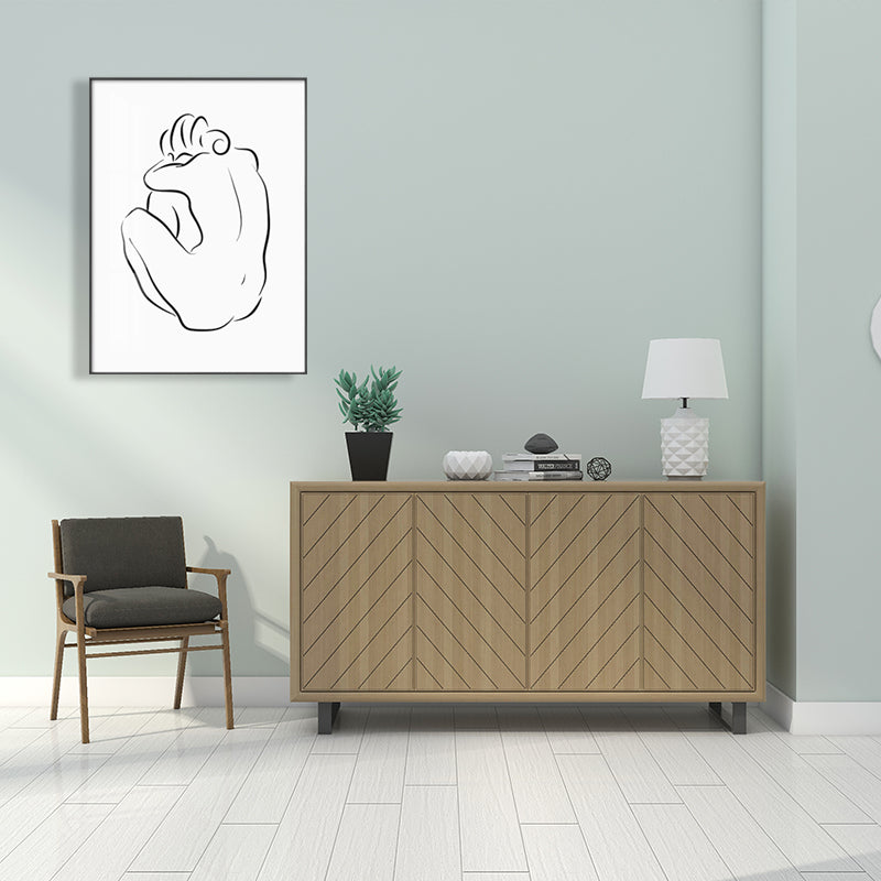 Pencil Seated Figure Pattern Painting Scandinavian Canvas Textured Wall Art in White Clearhalo 'Arts' 'Canvas Art' 1641454