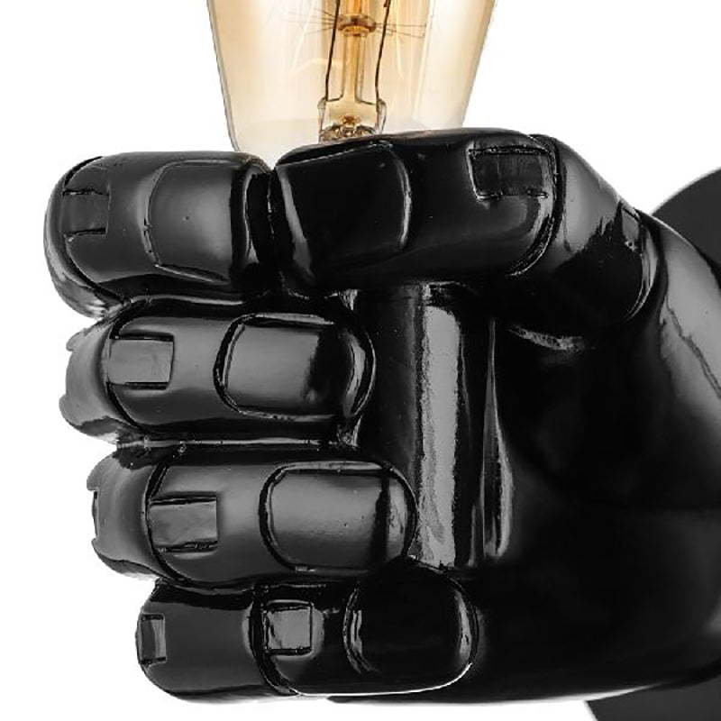 Black/White Bare Bulb Sconce Light with Hand Shape Base Vintage Style Wood 1 Light Restaurant Wall Lamp Clearhalo 'Industrial wall lights' 'Industrial' 'Middle century wall lights' 'Rustic wall lights' 'Tiffany' 'Wall Lamps & Sconces' 'Wall Lights' Lighting' 164353