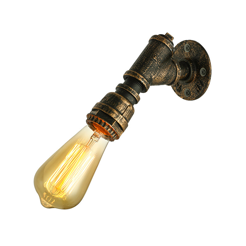 1 Light Wall Lighting Farmhouse Style Open Bulb Iron Mini Wall Mount Light with Water Pipe in Bronze Clearhalo 'Art deco wall lights' 'Cast Iron' 'Glass' 'Industrial wall lights' 'Industrial' 'Middle century wall lights' 'Modern' 'Rustic wall lights' 'Tiffany' 'Traditional wall lights' 'Wall Lamps & Sconces' 'Wall Lights' Lighting' 164439