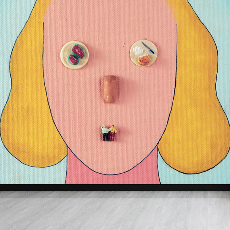 Figure Printed Wall Mural Modern Art Decorative Living Room Wall Covering, Custom Blue Clearhalo 'Wall Decor' 'Wall Mural' 1646240