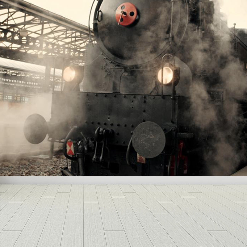 Imposing Train View Mural Decal for Guest Room, Soft Color, Custom Size Available Brown Design 1 Clearhalo 'Wall Decor' 'Wall Mural' 1646375