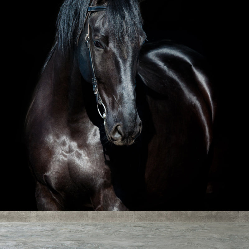 Huge Horse Mural Decal for Kitchen Animals Wall Art in Light Color, Stain Resistant Black Clearhalo 'Wall Decor' 'Wall Mural' 1646974