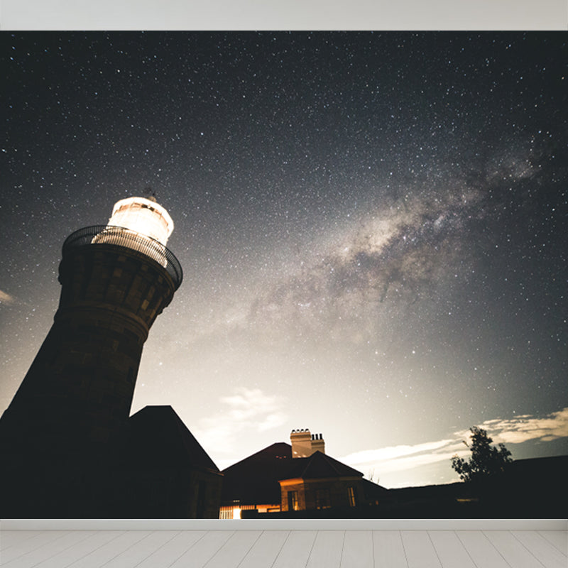 Novelty Beacon at Night Mural Decal for Dining Room, Gray, Custom Size Available Grey Design 4 Clearhalo 'Wall Decor' 'Wall Mural' 1647089