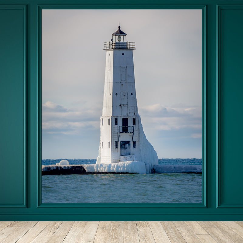 Huge Tall Lighthouse Mural Decal for Bathroom Landscape Wall Art in White, Stain-Proof White Design 2 Clearhalo 'Wall Decor' 'Wall Mural' 1647119