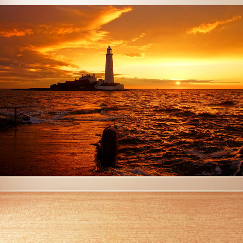 Photography Beacon at Night Mural Decal for Living Room, Light Color, Custom Printed Orange Clearhalo 'Wall Decor' 'Wall Mural' 1647529