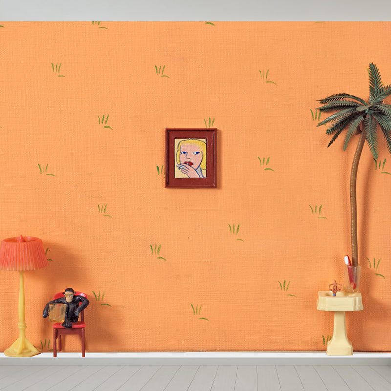 Soft Color Pop Art Mural Contemporary Aesthetic Stain-Proof Wall Decor for Playroom Orange Clearhalo 'Wall Decor' 'Wall Mural' 1647544