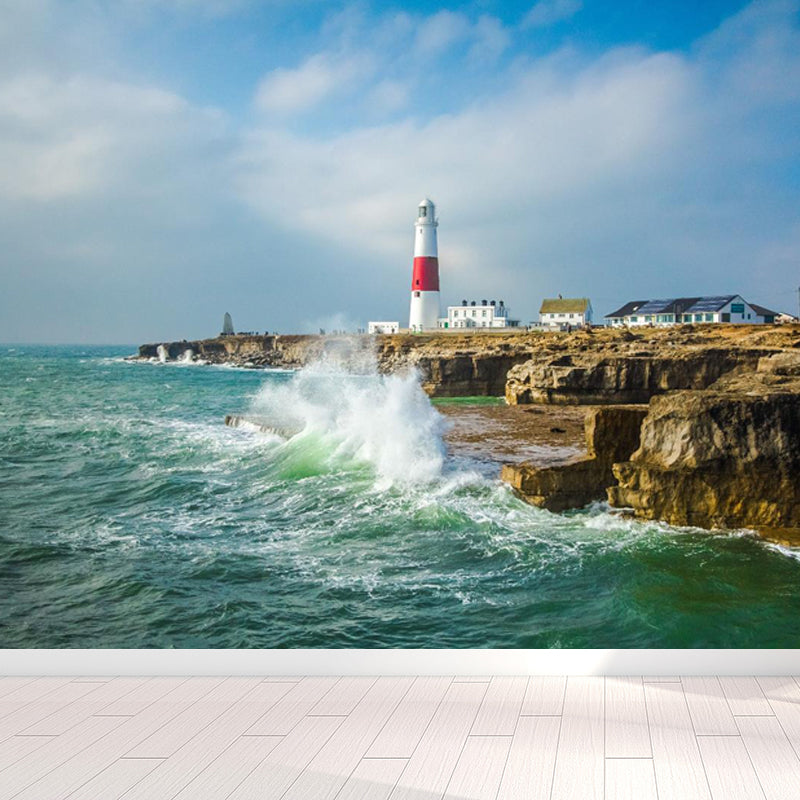 Extra Large Lighthouse Wall Mural Blue Non-Woven Wall Art for Interior Decor, Personalised Blue Design 2 Clearhalo 'Wall Decor' 'Wall Mural' 1647760