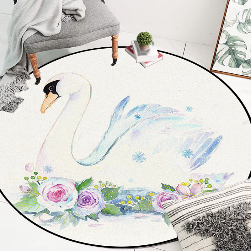 Cute Kids Rug in White Animal Owl Rabbit Sloth Pattern Rug Polyester Non-Slip Washable Carpet for Nursery White Design 5 Clearhalo 'Area Rug' 'Rug' 1648385