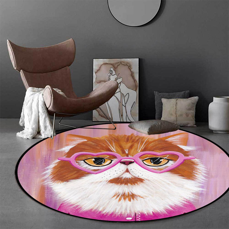 Casual Kids Rug in Pink and Blue Animal Cat Pattern Rug Polyester Stain-Resistant Non-Slip Carpet for Nursery Pink Clearhalo 'Area Rug' 'Rug' 1648632