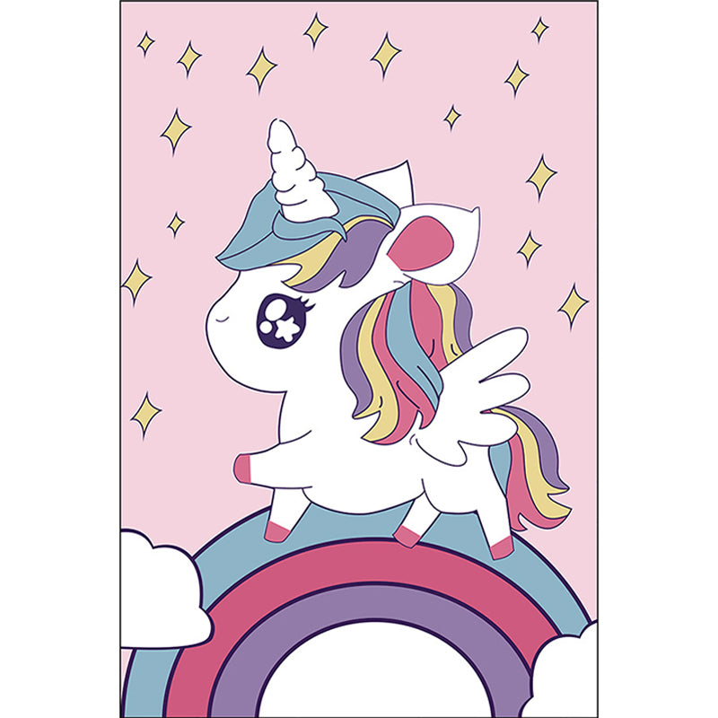 Pink Child's Room Rug Kids Animal Unicorn Rainbow Pattern Area Rug Polyester Non-Slip Backing Carpet Clearhalo 'Area Rug' 'Rug' 1648951