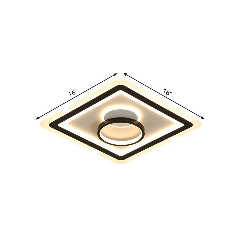 Black Squared Flush Light Simplicity 16"/19.5" Wide LED Metal Ceiling Light Fixture for Dining Room Clearhalo 'Ceiling Lights' 'Close To Ceiling Lights' 'Close to ceiling' 'Flush mount' Lighting' 1650155
