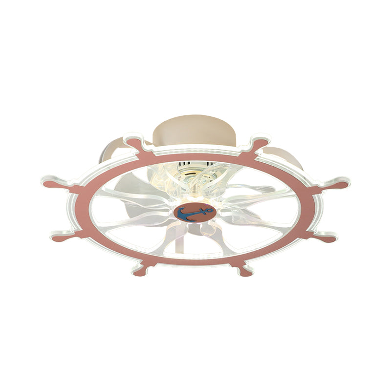 7 Blades Steering Wheel Semi Flush Ceiling Light Modernist Acrylic Nursery Room LED Pendant Fan Light in Pink/Blue, 23" Wide Clearhalo 'Ceiling Fans with Lights' 'Ceiling Fans' 'Kids Ceiling Fans' 'Kids' Lighting' 1650584