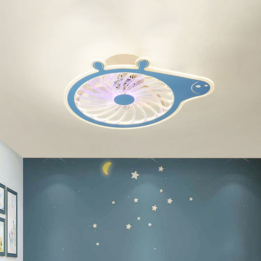 Cartoon Pig Children Room Hanging Fan Fixture Acrylic Simple LED Semi Flush Ceiling Lamp in Pink/Blue, 23.5" Long Clearhalo 'Ceiling Fans with Lights' 'Ceiling Fans' 'Kids Ceiling Fans' 'Kids' Lighting' 1650595
