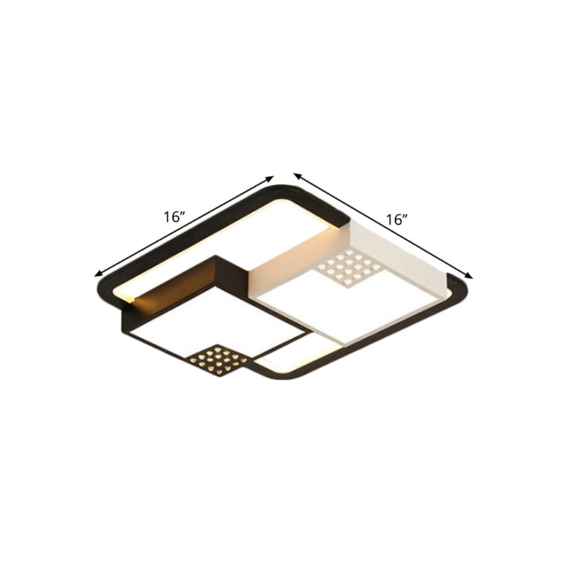Black Square Ceiling Flush Nordic Style LED Acrylic Flush Mount Fixture in Warm/White Light, 16"/19.5" Wide Clearhalo 'Ceiling Lights' 'Close To Ceiling Lights' 'Close to ceiling' 'Flush mount' Lighting' 1650729