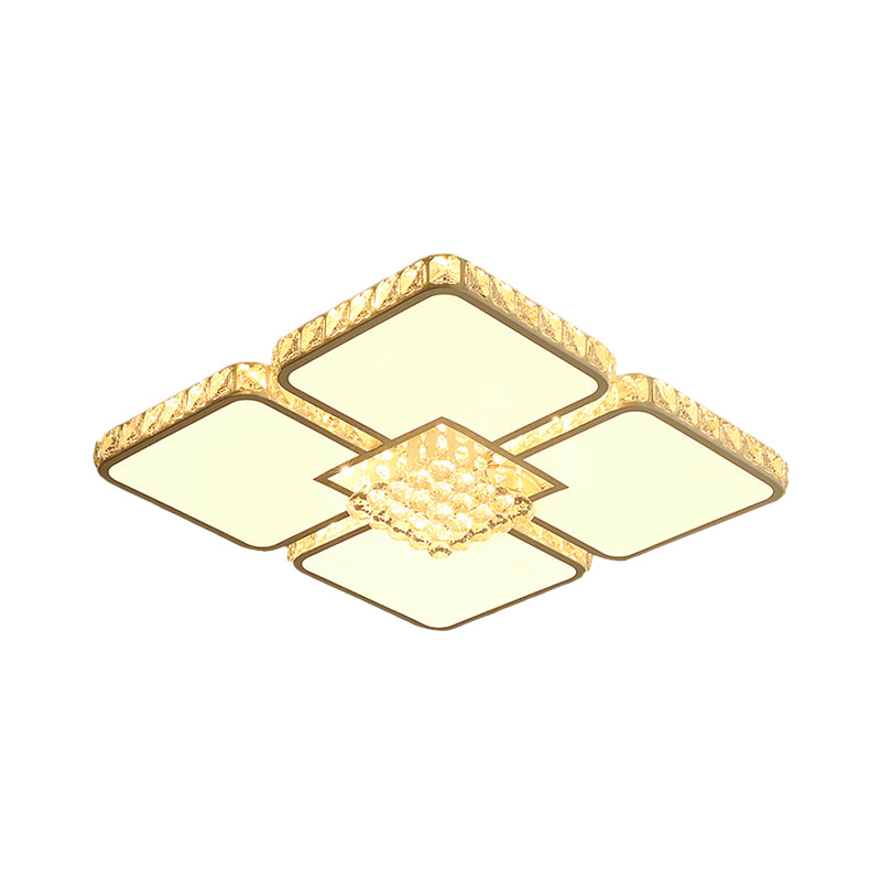 Simple LED Flush Mount Fixture Chrome Square Ceiling Lighting with Crystal Block Shade in Warm/White Light Clearhalo 'Ceiling Lights' 'Close To Ceiling Lights' 'Close to ceiling' 'Flush mount' Lighting' 1651044