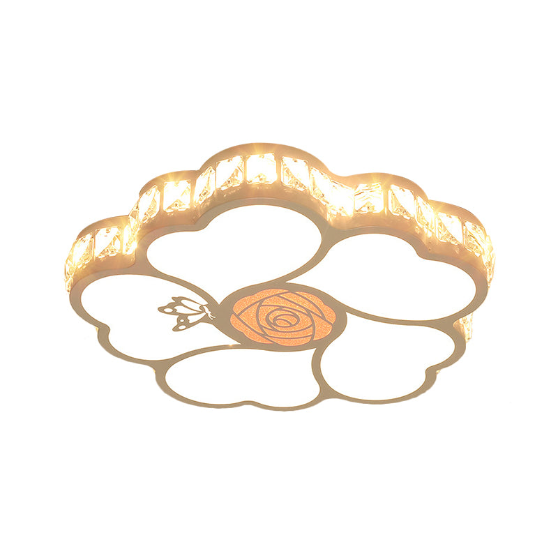 Minimalism LED Flush Light White Flower Ceiling Mounted Fixture with Beveled Crystal Shade Clearhalo 'Ceiling Lights' 'Close To Ceiling Lights' 'Close to ceiling' 'Flush mount' Lighting' 1651218