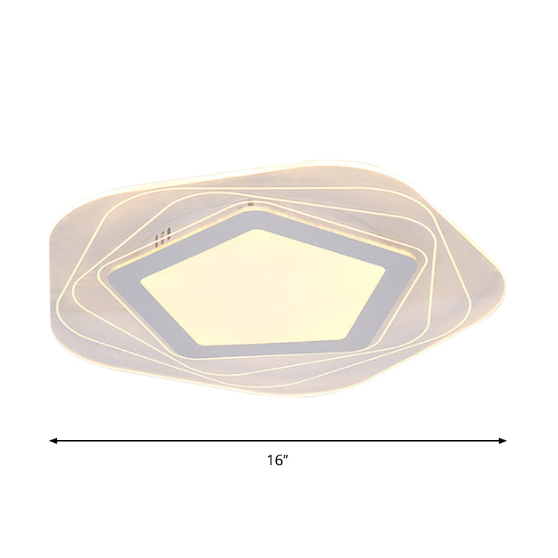 Acrylic Star/Pentagon Flush Mount Lamp Modernist LED White Flushmount Lighting in White/Warm Light Clearhalo 'Ceiling Lights' 'Close To Ceiling Lights' 'Close to ceiling' 'Flush mount' Lighting' 1651245