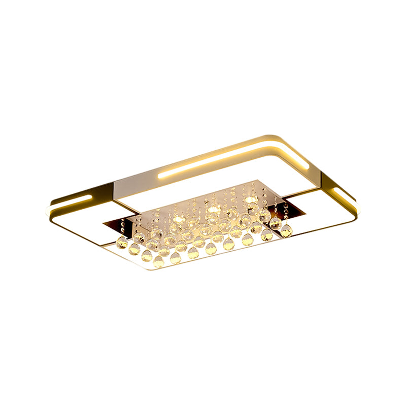 Rectangle LED Ceiling Flush Mount Modern Acrylic Black and White Flushmount with Crystal Ball Deco in White Light Clearhalo 'Ceiling Lights' 'Close To Ceiling Lights' 'Close to ceiling' 'Flush mount' Lighting' 1651331
