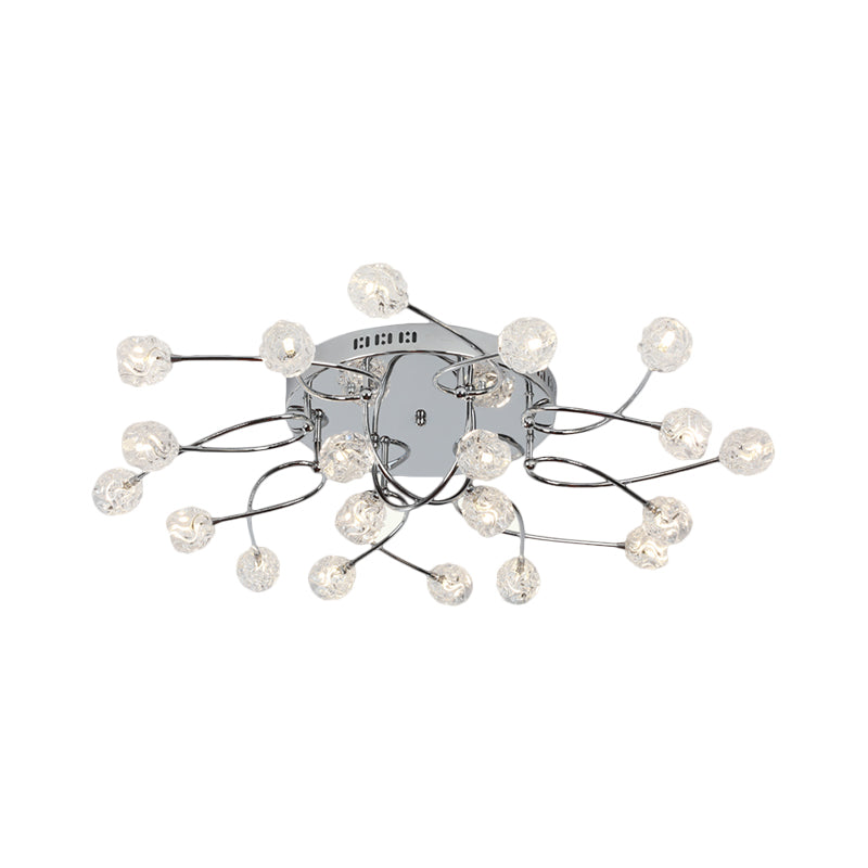 Minimalism Globe Semi Flush Light Beveled Crystal 12/16/20-Bulb Sitting Room Close to Ceiling Lamp in Chrome Clearhalo 'Ceiling Lights' 'Close To Ceiling Lights' 'Close to ceiling' 'Semi-flushmount' Lighting' 1651401