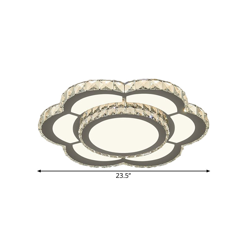Chrome LED Flower Ceiling Flush Mount Simple Faceted Crystal Flushmount Lighting in Warm/White Light, 18"/23.5" Wide Clearhalo 'Ceiling Lights' 'Close To Ceiling Lights' 'Close to ceiling' 'Flush mount' Lighting' 1651440