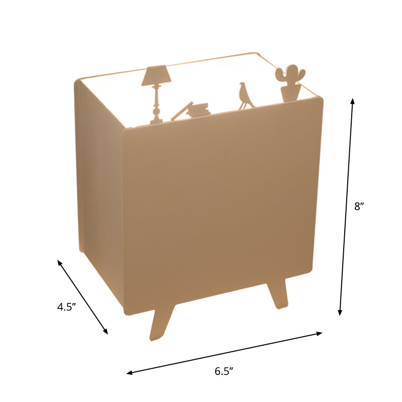 Metallic Square Reading Light Nordic 1-Light White Night Table Lamp with Iron Carving Clearhalo 'Lamps' 'Table Lamps' Lighting' 1651985
