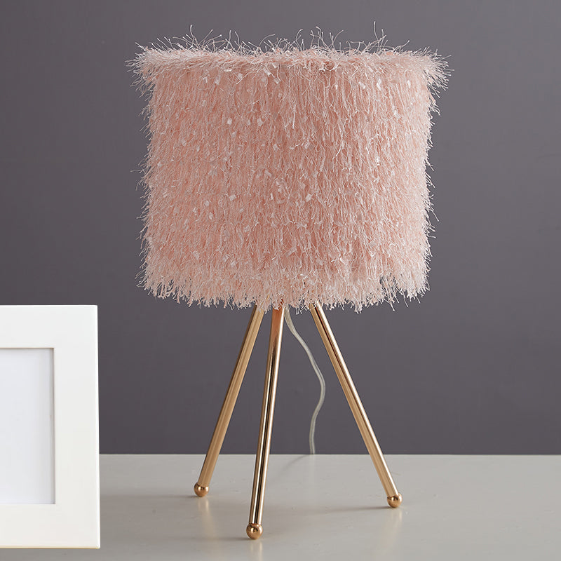 Fabric Drum Shade Table Light Modernist 1 Light White/Pink Desk Lamp with Tripod Base Clearhalo 'Lamps' 'Table Lamps' Lighting' 1652037