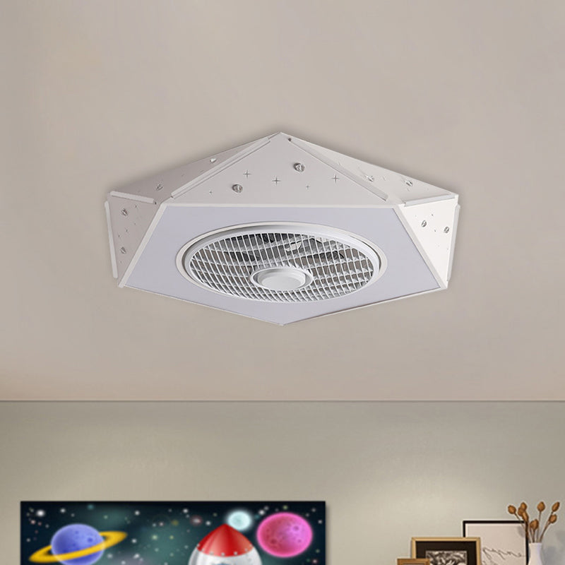 Faceted Pentagonal LED Semi Flush Light Modern Metal White/Black/Pink Ceiling Fan Lamp for Children Room, 21.5" Wide Clearhalo 'Ceiling Fans with Lights' 'Ceiling Fans' 'Kids Ceiling Fans' 'Kids' Lighting' 1652176