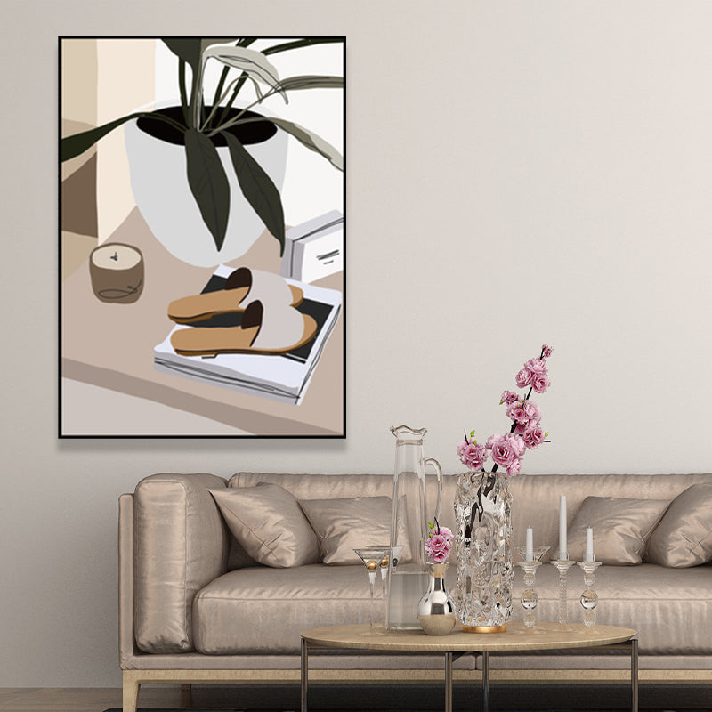 Plant in a Pot Painting Textured Scandinavian Living Room Wall Art Decor, Multiple Sizes Grey Clearhalo 'Arts' 'Canvas Art' 1652340