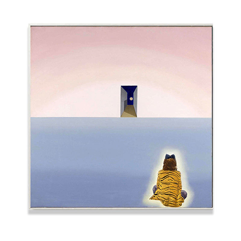 Woman Sitting on Floor Canvas Living Room Wall Art Print Pink Textured for Bedroom Clearhalo 'Arts' 'Canvas Art' 1652746