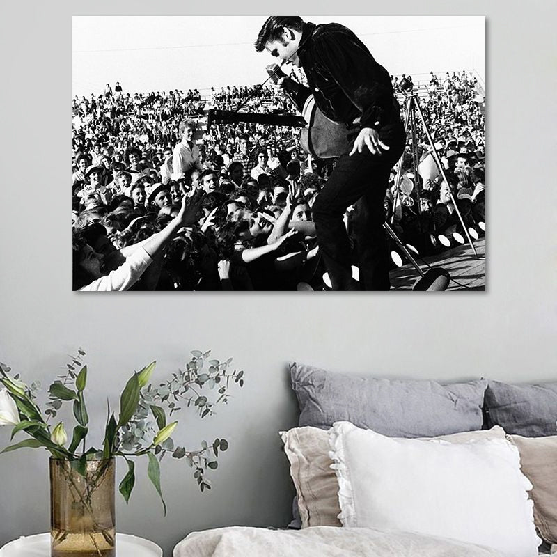 Photographic Elvis Presley Wall Art in Black and White Nostalgic Canvas Print for Home Black Design 1 Clearhalo 'Arts' 'Canvas Art' 1654162