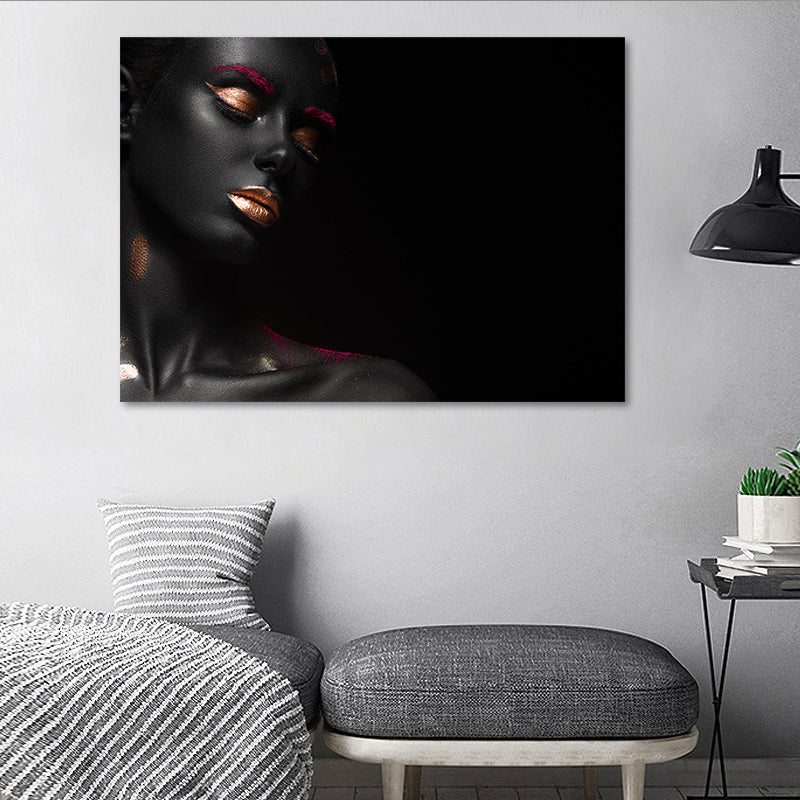 Glam Fashion Model Wall Art Black-Red Textured Canvas Print for Girls Bedroom Clearhalo 'Arts' 'Canvas Art' 1654222