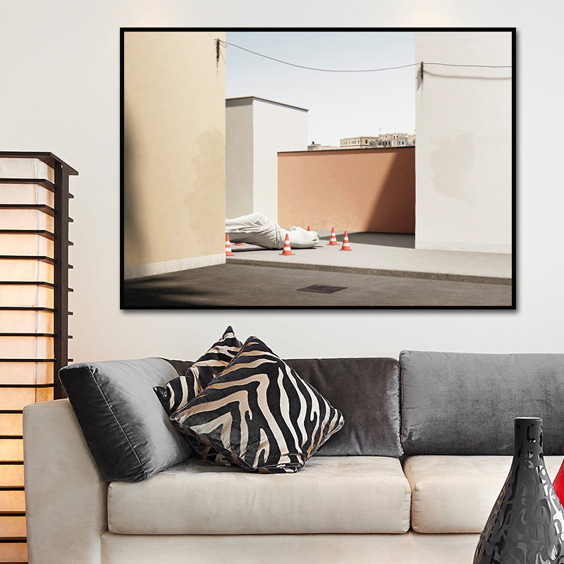 Nordic Building Pattern Wall Decor Pastel Color Textured Canvas Art for Dining Room White Clearhalo 'Arts' 'Canvas Art' 1655375