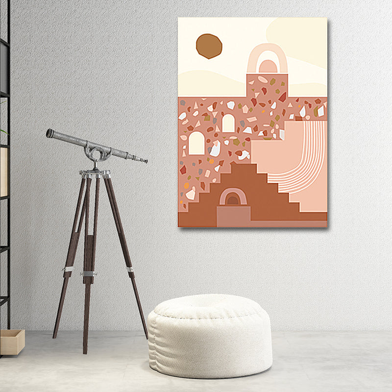 Plant and Building Canvas Living Room Wall Art Decor Soft Color Textured (Multiple Size Options) White Clearhalo 'Arts' 'Canvas Art' 1655397