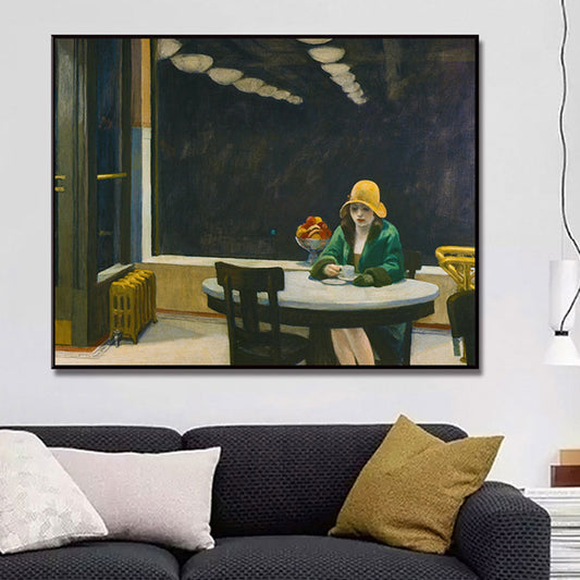 Traditional Painting in Green Edward Hopper Yellow Hat Woman Canvas Art Print for Home Clearhalo 'Art Gallery' 'Canvas Art' 'Traditional' Arts' 1656482