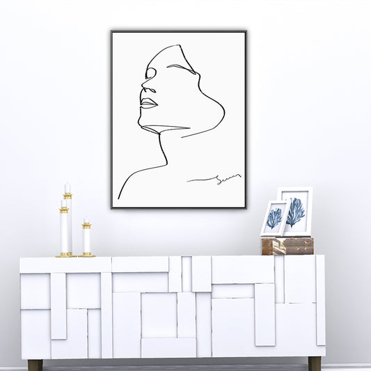 Minimalism Boy Painting Character Sketch in White Wall Art Decor, Multiple Sizes Clearhalo 'Art Gallery' 'Canvas Art' 'Contemporary Art Gallery' 'Contemporary Art' 'Minimalism' 'Minimalist Art Gallery' 'Scandinavian' Arts' 1657153