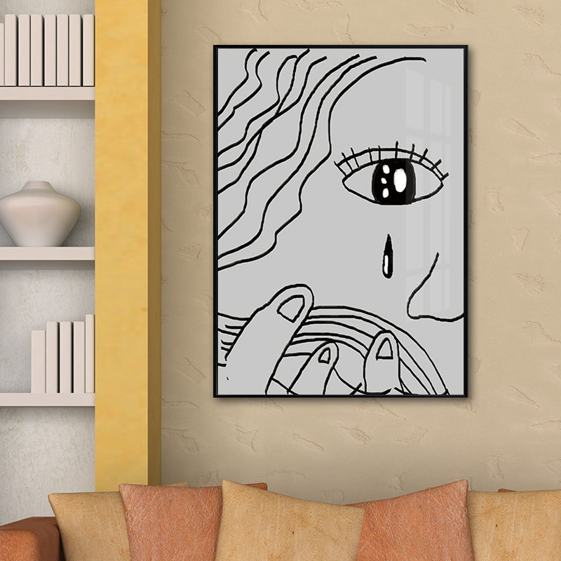 Minimalism Sadness Girls Canvas Kitchen Wall Decor in Gray, Multiple Sizes Options Clearhalo 'Art Gallery' 'Canvas Art' 'Contemporary Art Gallery' 'Contemporary Art' 'Minimalism' 'Minimalist Art Gallery' 'Scandinavian' Arts' 1657161