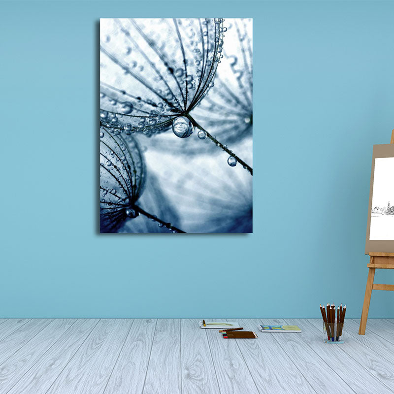 Leaf with Dew Canvas Art Nordic Textured Living Room Wall Decoration in Soft Color Blue Clearhalo 'Arts' 'Canvas Art' 1657901