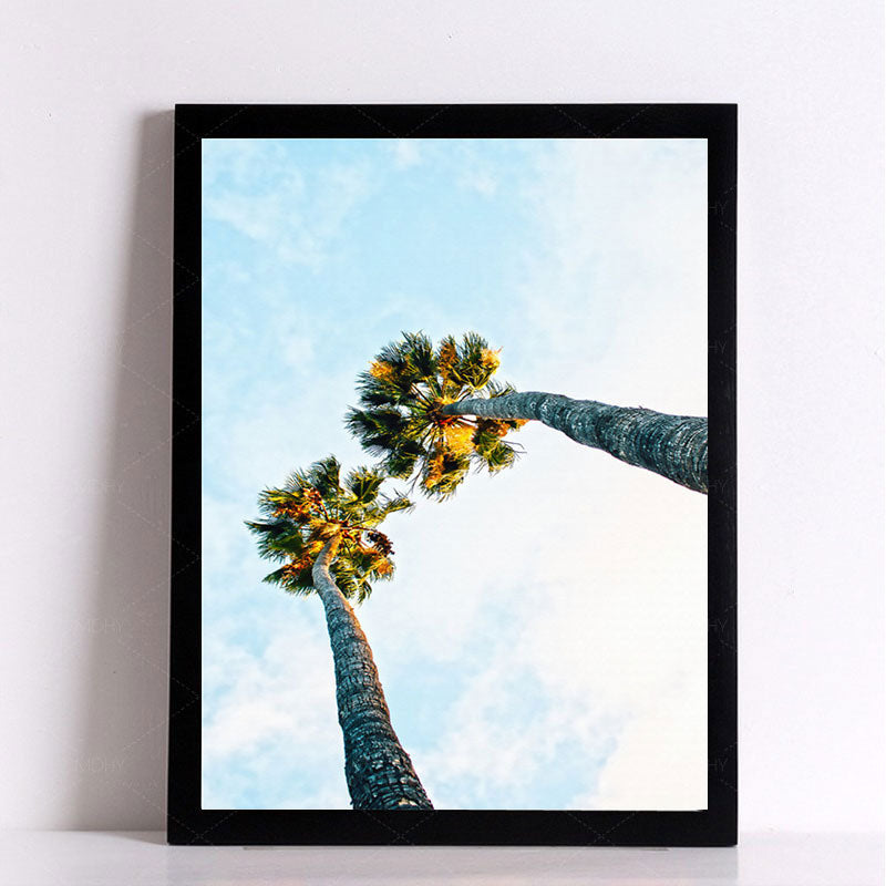 Palm Tree Looking-Up Canvas Print Tropical Textured Wall Art in