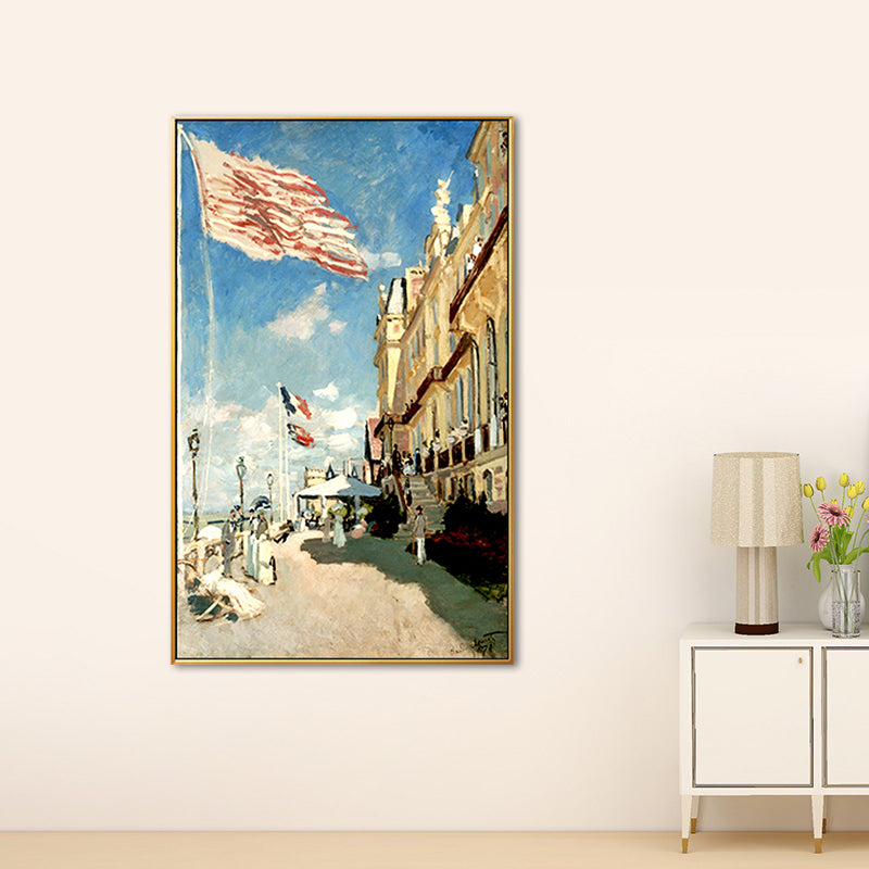 Classical Monet Street View Painting Blue the Hotel Des Roches Noires at Trouville Wall Art Clearhalo 'Art Gallery' 'Canvas Art' 'Traditional' Arts' 1658184