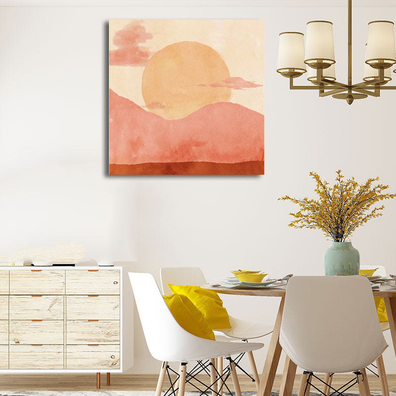 Moon Mountain Landscape Painting Childrens Art Textured Wall Decor in Pastel Color Clearhalo 'Art Gallery' 'Canvas Art' 'Kids' Arts' 1658274