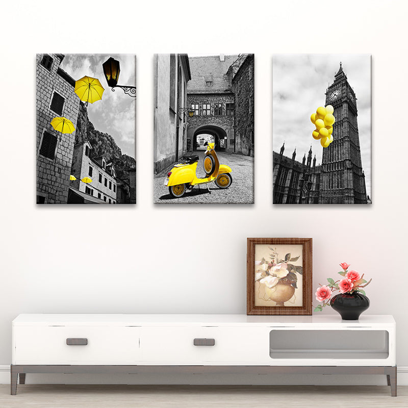 Modern Ancient Architecture Art Print Yellow and Grey House Interior Wall Decoration Clearhalo 'Art Gallery' 'Canvas Art' 'Contemporary Art Gallery' 'Modern' Arts' 1658997
