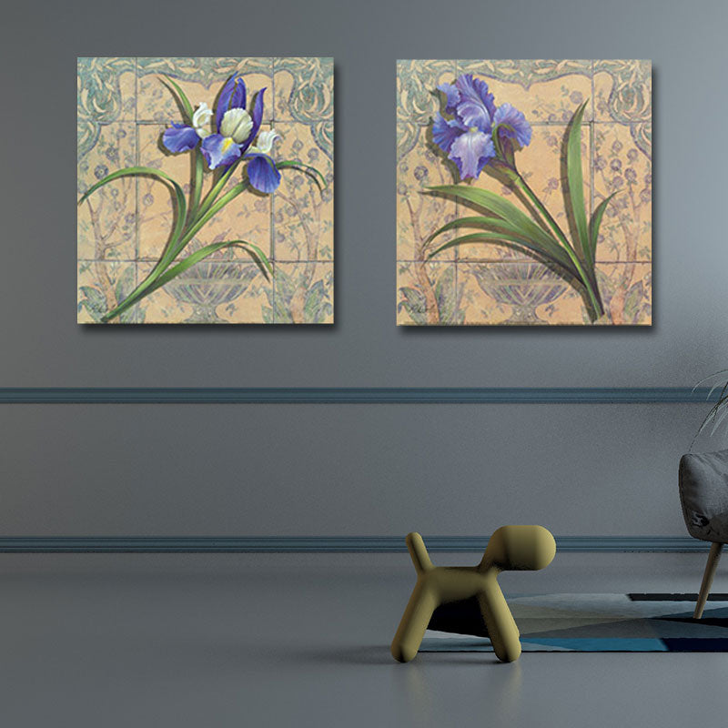 Purple Iris Painting Flower Traditional Textured Canvas Wall Art for Home, Set of 2 Clearhalo 'Art Gallery' 'Canvas Art' 'Traditional' Arts' 1659892