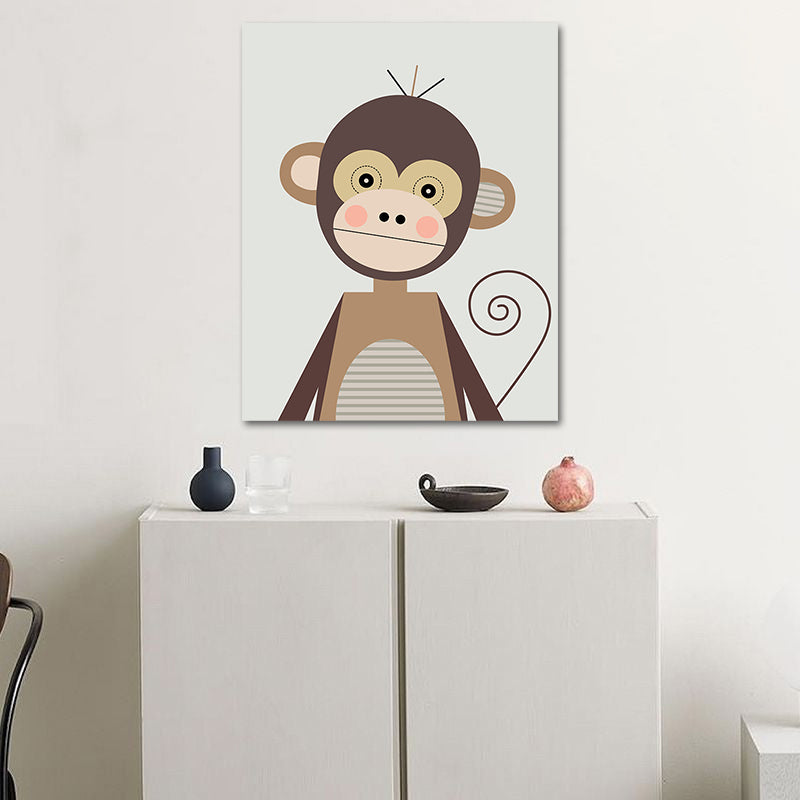 Cartoon Animal Canvas Print Modernist Textured Wall Art Decor in Dark Color for Nursery Clearhalo 'Art Gallery' 'Canvas Art' 'Kids' Arts' 1660283