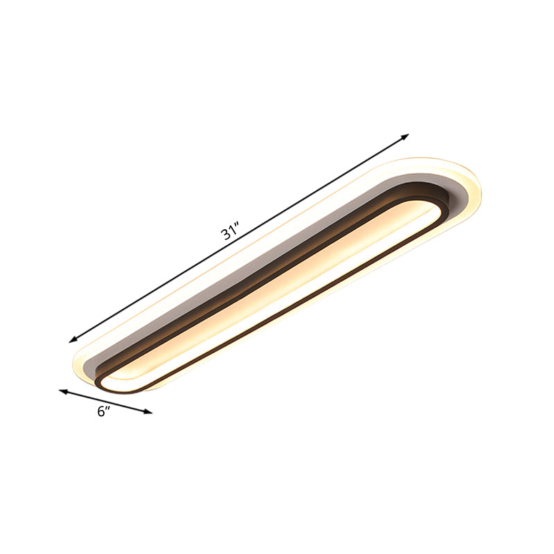 Oval Flush Ceiling Light Contemporary Metal LED Black/White Ceiling Light with Acrylic Diffuser in White/Warm Light, 19"/23"/31" Wide Clearhalo 'Ceiling Lights' 'Close To Ceiling Lights' 'Close to ceiling' 'Flush mount' Lighting' 166711