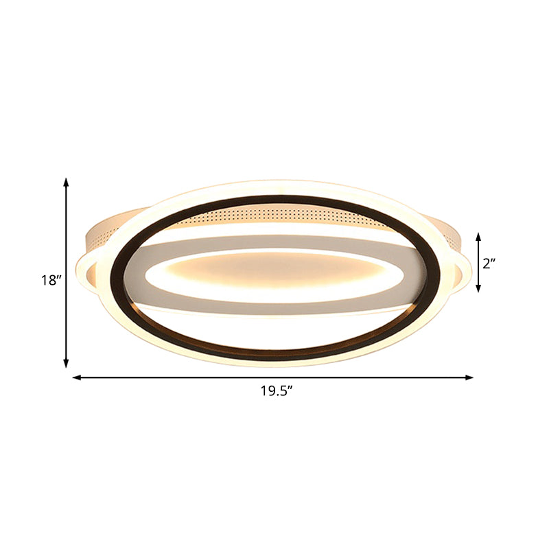 Elliptical Metal Flush Light Contemporary LED White Ceiling Lamp in White/Warm Light, 16.5"/19.5"/23.5" Wide Clearhalo 'Ceiling Lights' 'Close To Ceiling Lights' 'Close to ceiling' 'Flush mount' Lighting' 166829
