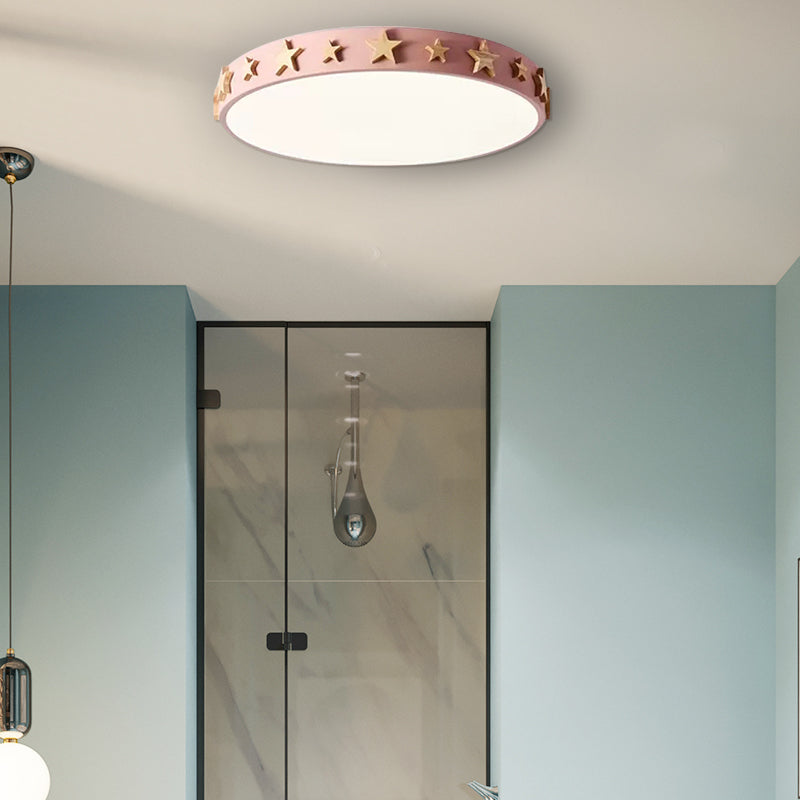 Drum Flush Mount Light, Contemporary Ceiling Light with Star Decoration for Kids Bedroom Clearhalo 'Ceiling Lights' 'Close To Ceiling Lights' 'Close to ceiling' 'Flush mount' Lighting' 168440