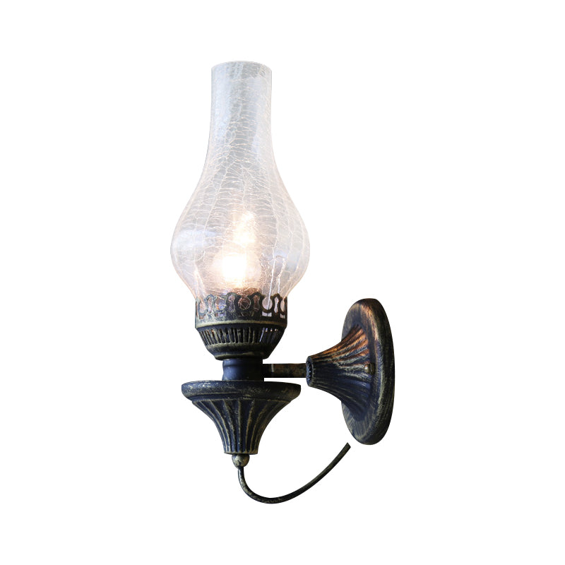 Vase Courtyard Wall Light Fixture Industrial Textured White/Clear/Yellow Crackle Glass 1 Bulb Black Wall Lighting Clearhalo 'Art deco wall lights' 'Cast Iron' 'Glass' 'Industrial wall lights' 'Industrial' 'Middle century wall lights' 'Modern' 'Rustic wall lights' 'Tiffany' 'Traditional wall lights' 'Wall Lamps & Sconces' 'Wall Lights' Lighting' 1688448
