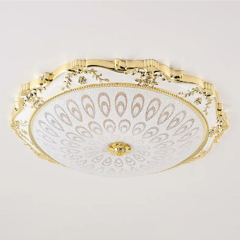 LED Round Ceiling Flush Traditional White and Gold Milky Glass Printed Flush Mount Lighting Clearhalo 'Ceiling Lights' 'Close To Ceiling Lights' 'Close to ceiling' 'Flush mount' Lighting' 1688779