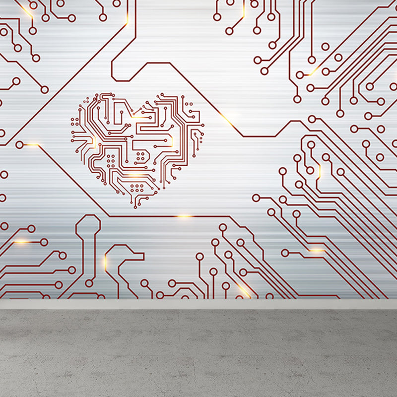 Industrial Circuit Board Mural Non-Woven Texture Waterproof Light Gray Wall Art for Bedroom Light Gray Design 3 Clearhalo 'Wall Decor' 'Wall Mural' 1689013